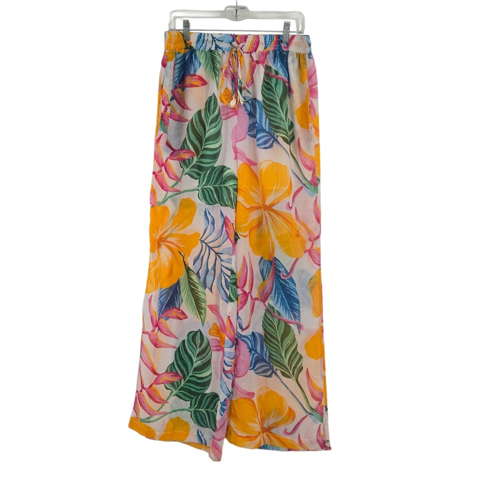 Violet Sky Wide Leg Pants Womens Large Tropical Floral Split Leg Beach Coverup